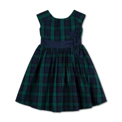 Hope & Henry Baby Girls' Organic Cap Sleeve Party Dress With Bow Sash, Infant In Black Watch Tartan