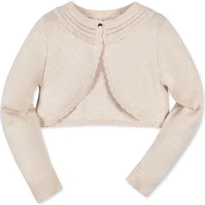 Hope & Henry Baby Girls' Organic Cropped Special Cardigan, Infant In Light Oatmeal Scallop