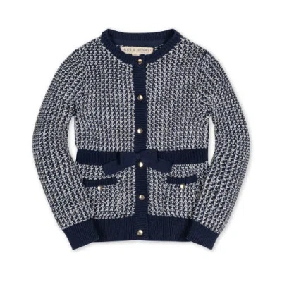 Hope & Henry Baby Girls' Organic Fancy Tweed Cardigan, Infant In Chunky Navy Tweed