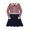 Hope & Henry Baby Girls' Organic French Blocked Sweater Dress, Infant In Berry And Navy Colorblock