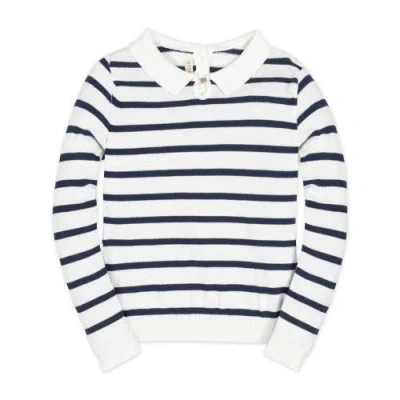 Hope & Henry Baby Girls' Organic French Collared Keyhole Sweater, Infant In Navy Breton Stripe With Collar