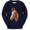 Hope & Henry Baby Girls' Organic Horse Intarsia Sweater, Infant In Navy