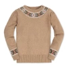 Hope & Henry Baby Girls' Organic Intarsia Trim Sweater, Infant In Camel Heather Trim Intarsia
