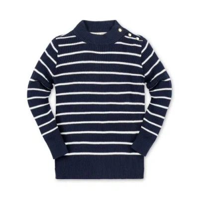 Hope & Henry Baby Girls' Organic Mock Neck Sweater, Infant In Navy Breton Stripe