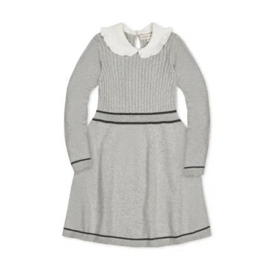 Hope & Henry Baby Girls' Organic Peter Pan Collar Sweater Dress, Infant In Gray Heather Cable