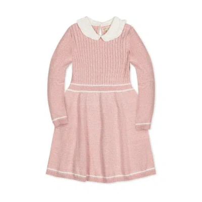Hope & Henry Baby Girls' Organic Peter Pan Collar Sweater Dress, Infant In Pale Pink Marl Cable