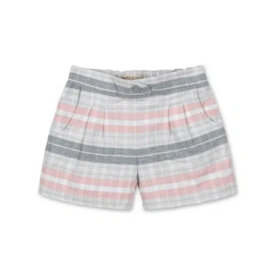Hope & Henry Baby Girls' Organic Pleated Flannel Short, Infant In Gray And Rose Plaid
