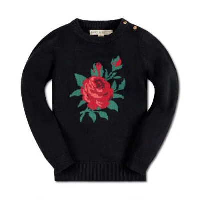 Hope & Henry Baby Girls' Organic Rose Intarsia Sweater, Infant In Black Rose Intarsia