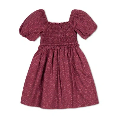 Hope & Henry Baby Girls' Organic Smocked Bubble Sleeve Dress, Infant In Berry Homeroom Floral