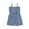 Hope & Henry Girls' Organic Smocked Waist Chambray Romper, Toddler In Blue Chambray