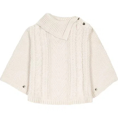 Hope & Henry Baby Girls' Organic Split Collar Sweater Cape, Infant In Ivory Center Cable