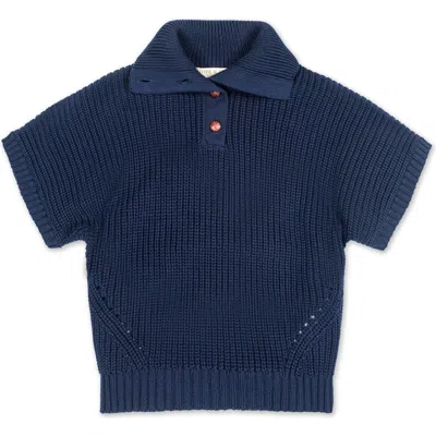 Hope & Henry Baby Girls' Organic Spread Collar Sweater, Infant In Navy Cardigan Stitch