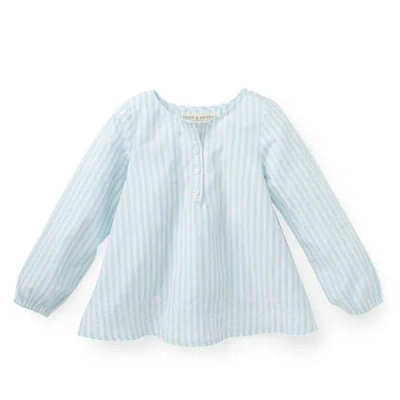 Hope & Henry Baby Girls' Peasant Top With Embroidery, Infant In White And Blue Stripes