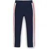 Hope & Henry Baby Girls' Ponte Pant With Side Stripe, Infant In Navy With Red And White Stripe