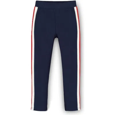 Hope & Henry Baby Girls' Ponte Pant With Side Stripe, Infant In Navy With Red And White Stripe