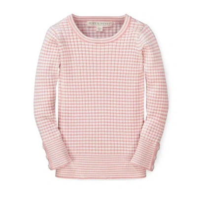 Hope & Henry Baby Girls' Rib Knit Sweater Top, Infant In White And Rose Mini Stripe