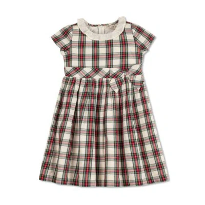 Hope & Henry Baby Girls' Organic Ruffle Collar Party Dress, Infant In Ivory Holiday Tartan
