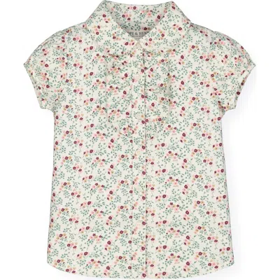 Hope & Henry Baby Girls' Ruffle Front Shirt With Puff Sleeves, Infant In Ivory Fall Floral