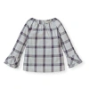 Hope & Henry Baby Girls' Ruffle Sleeve Top, Infant In Gray Plaid