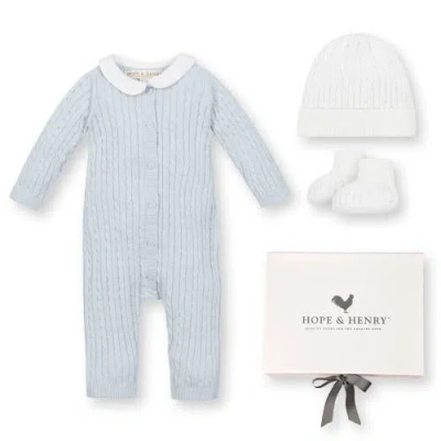 Hope & Henry Kids'  Baby Organic 4 Piece Gift Set With Box, Infant In Airy Blue Romper Set