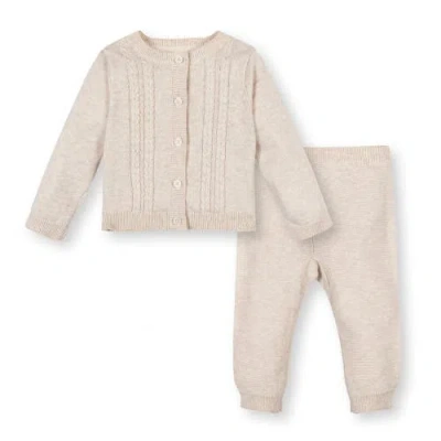 Hope & Henry Kids'  Baby Organic Cardigan And Legging Set, Infant In Light Oatmeal Heather Cable