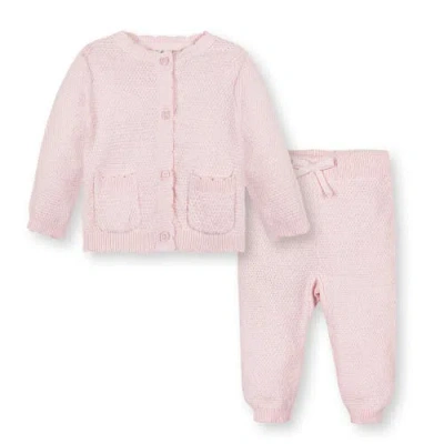 Hope & Henry Kids'  Baby Organic Cardigan And Legging Set, Infant In Pale Pink Seed Stitch