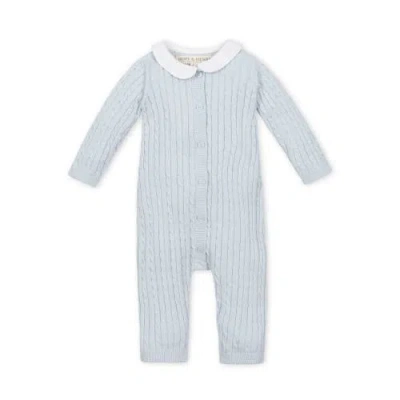 Hope & Henry Kids'  Baby Organic Peter Pan Collar Sweater Romper, Infant In Airy Blue Cable