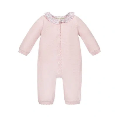 Hope & Henry Kids'  Baby Organic Ruffle Collar Sweater Romper, Infant In Pale Pink Seed Stitch