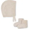 Hope & Henry Kids'  Baby Organic Sweater Bonnet And Bootie Set, Infant In Light Oatmeal Bonnet Set