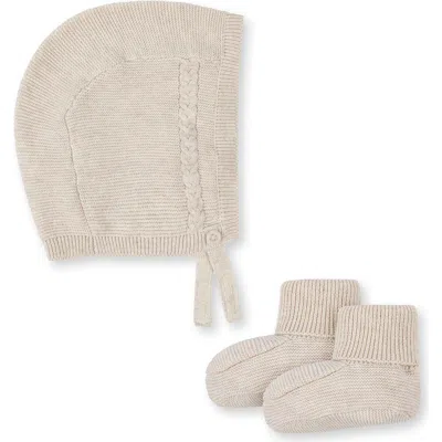 Hope & Henry Kids'  Baby Organic Sweater Bonnet And Bootie Set, Infant In Light Oatmeal Bonnet Set