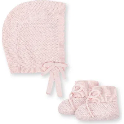 Hope & Henry Kids'  Baby Organic Sweater Bonnet And Bootie Set, Infant In Pale Pink Bonnet Set