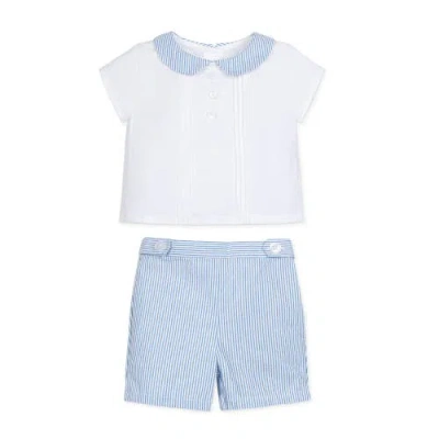Hope & Henry Baby Peter Pan Shirt And Short Set, Infant In Blue Seersucker