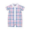 Hope & Henry Baby Poplin Button Front Romper, Infant In Fresh Pink And Blue Plaid
