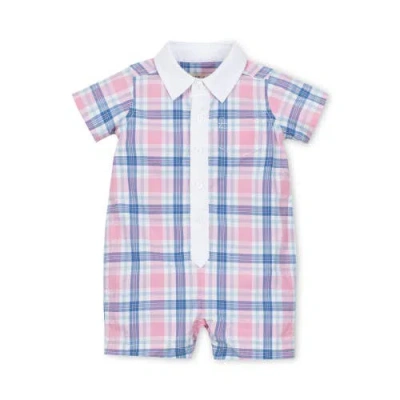 Hope & Henry Kids'  Baby Poplin Button Front Romper, Infant In Fresh Pink And Blue Plaid