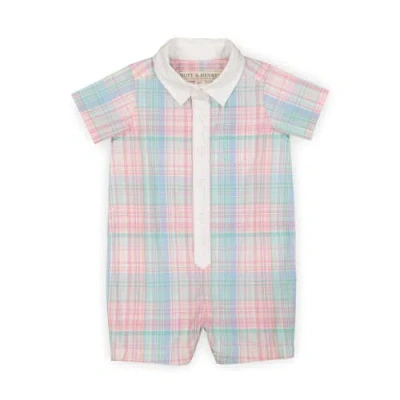 Hope & Henry Baby Poplin Button Front Romper, Infant In Rainbow Plaid