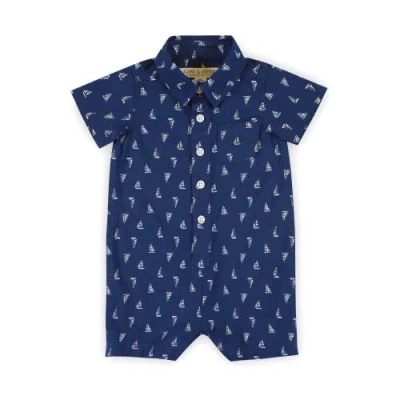 Hope & Henry Kids'  Baby Seersucker Button Front Romper, Infant In Blue