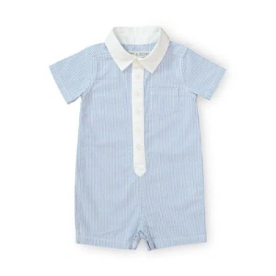 Hope & Henry Baby Seersucker Button Front Romper, Infant In Blue Seersucker