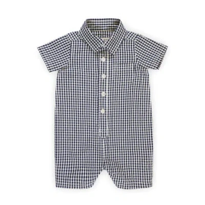 Hope & Henry Kids'  Baby Seersucker Button Front Romper, Infant In Navy Gingham Seersucker