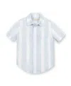 Hope & Henry Boys' Linen Short Sleeve Button Down Shirt, Kids In White