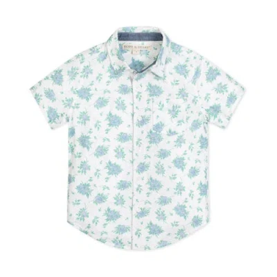 Hope & Henry Babies'  Boys' Linen Short Sleeve Button Down Shirt, Infant In Coastal Cottage Floral