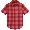 Hope & Henry Boys' Linen Short Sleeve Button Down Shirt, Kids In Red Pencil Check Linen