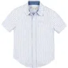 Hope & Henry Boys' Linen Short Sleeve Button Down Shirt, Kids In White Court Pinstripe