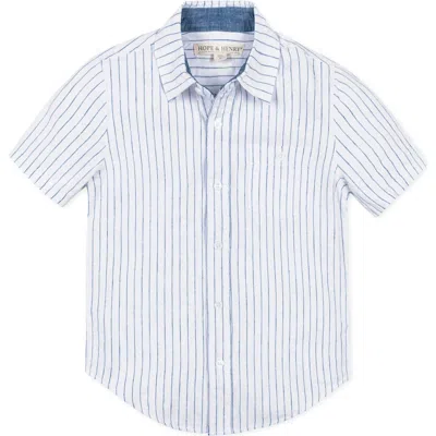 Hope & Henry Boys' Linen Short Sleeve Button Down Shirt, Kids In White Court Pinstripe