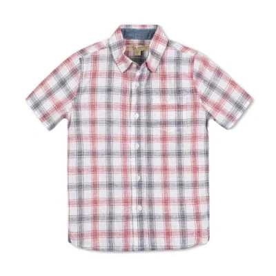 Hope & Henry Boys' Linen Short Sleeve Shirt With Side Vent, Kids In Americana Check