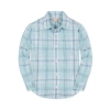 Hope & Henry Babies'  Boys' Long Sleeve Linen Button Down Shirt, Infant In Tea Room Blue Plaid