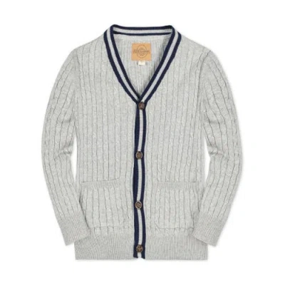 Hope & Henry Boys' Organic Cable Cardigan, Kids In Gray Heather Cable With Navy