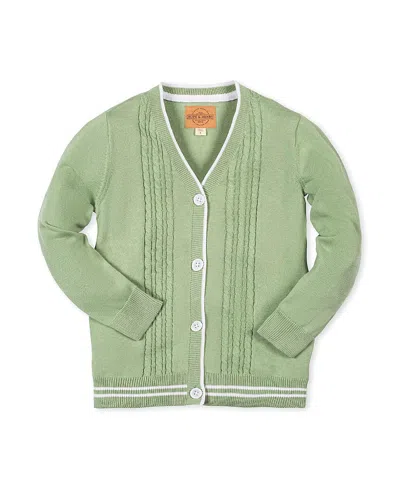 Hope & Henry Kids' Organic Cable Cardigan Sweater With Tipping In Green