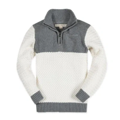 Hope & Henry Boys' Organic Colorblock Half Zip Sweater, Kids In White Gray Heather Colorblock