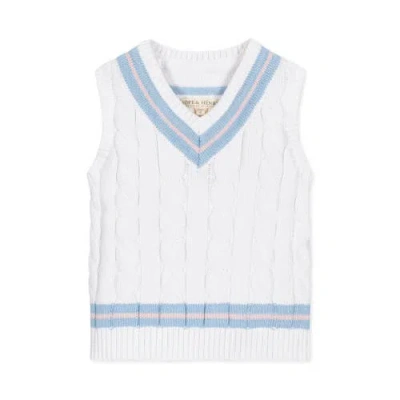 Hope & Henry Boys' Organic Cricket Sweater Vest, Kids In White With Blue And Pink