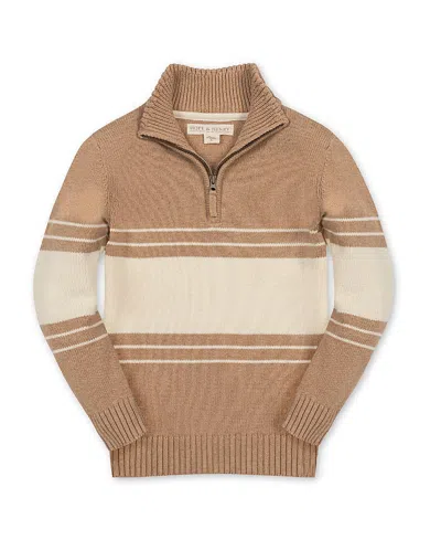 Hope & Henry Boys' Organic Half Zip Stripe Sweater - Little Kid In Brown